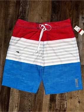 Rusty Board Shorts Men’s 34 Red White Blue Stretch Surf Swim Trunks Vintage NWT
